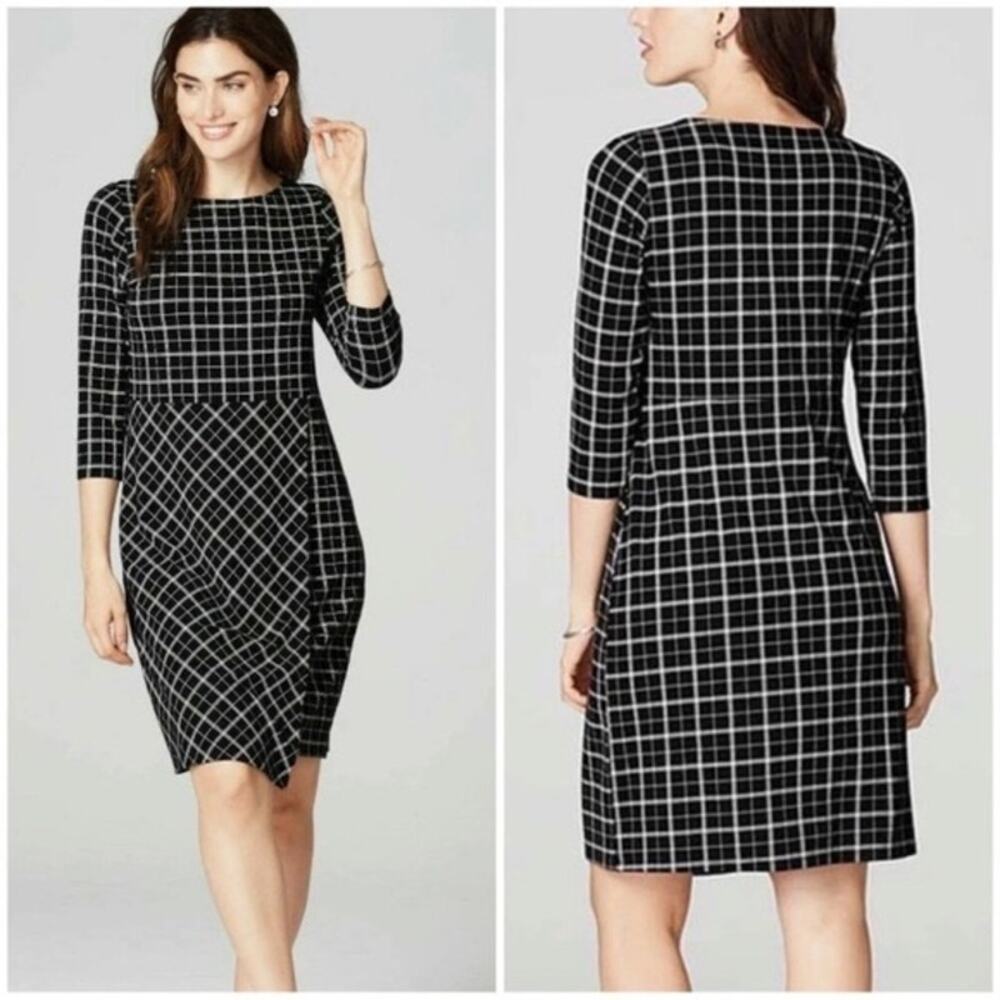 J Jill Black Plaid Wrap Dress Sz S Work Office Stretch Comfort
